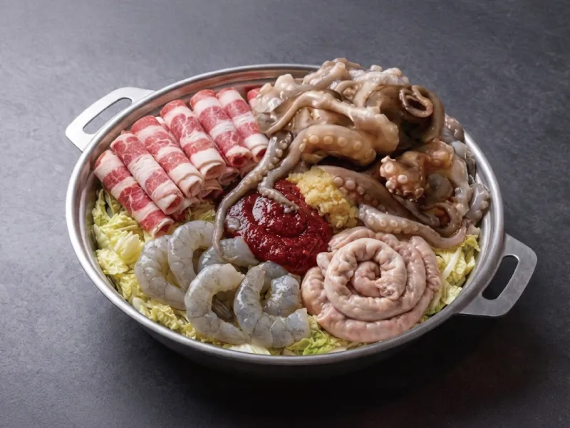 산낙지와 차돌박이를 담은 산낙지차돌낙곱새
